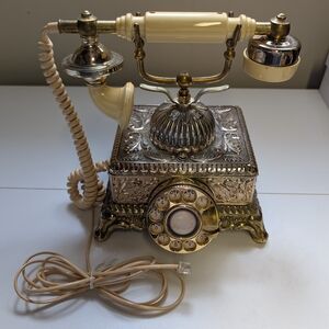 Vintage Cream and Gold Rotary Telephone